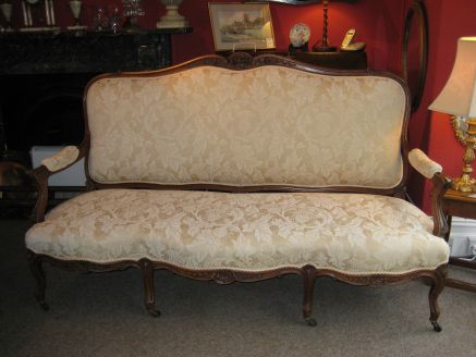 19thc French carved walnut sofa with new cream chenile upholstery 